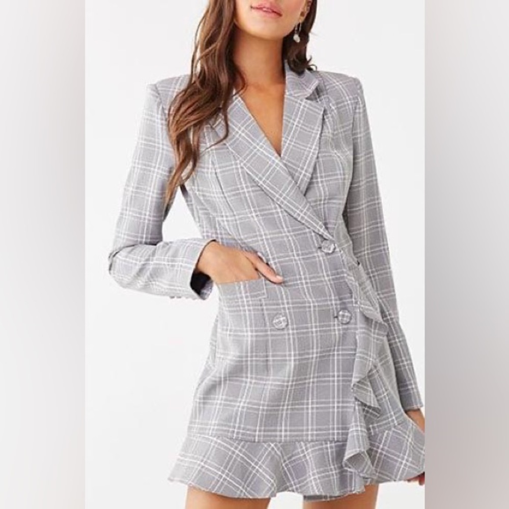 Forever 21 Gray Blazer with Ruffle Detail